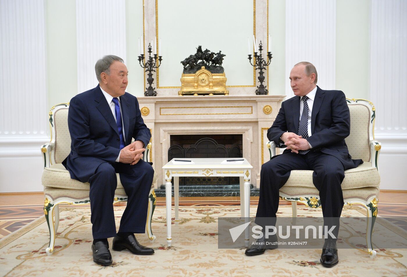 Russian President Vladimir Putin meets with Kazakh President Nursultan Nazarbayev