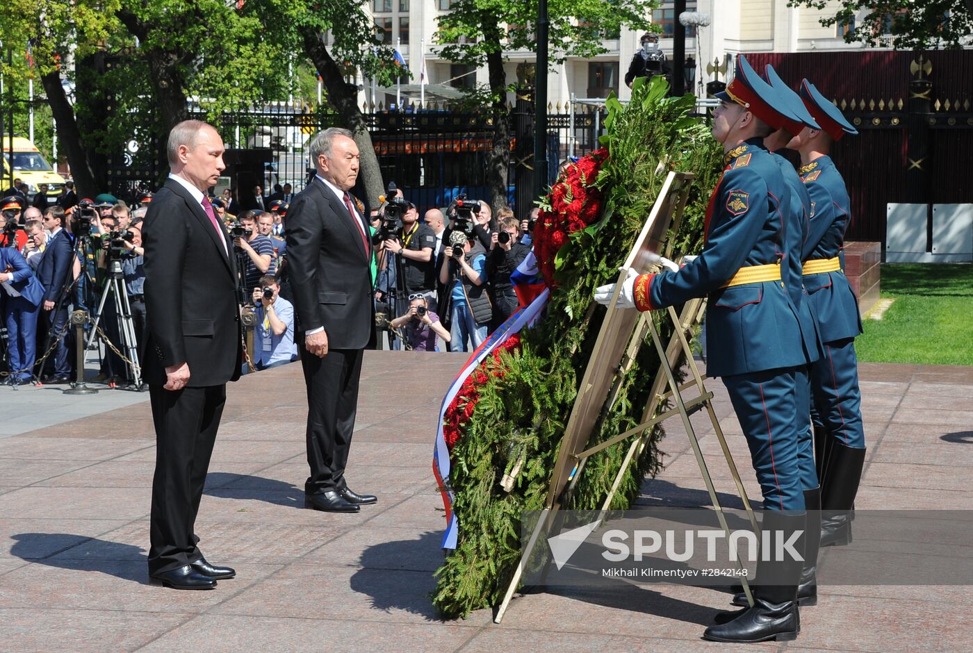 Russian President Vladimir Putin attends ceremony of laying wreaths at Tomb of Unknown Soldier