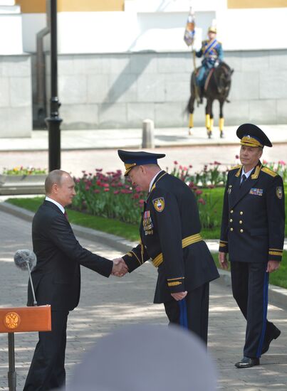 President Vladimit Putin congratulates Federal Protective Service's Kremlin Regiment on 80th anniversary