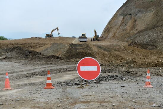 Building a bridge across the Argun River in the Chechen Republic