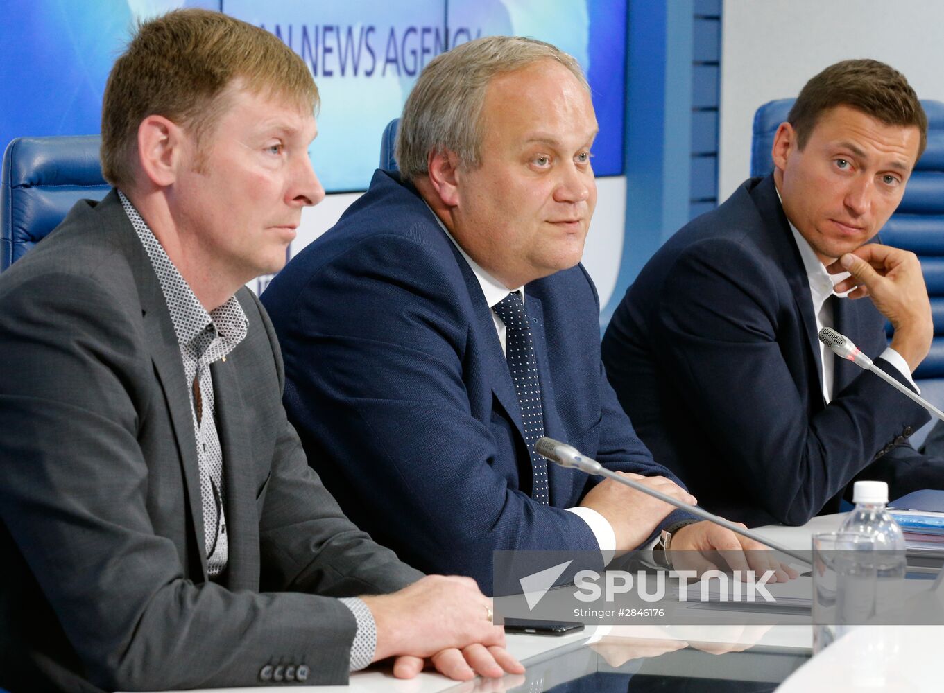 News conference by Olympic champions Legkov and Zubkov