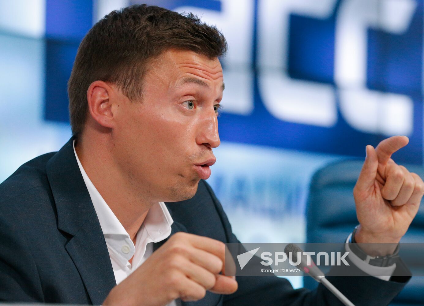 News conference by Olympic champions Legkov and Zubkov