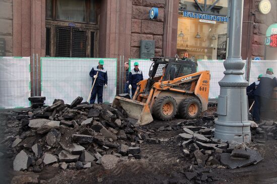 Tverskaya Street in Moscow undergoes reconstruction