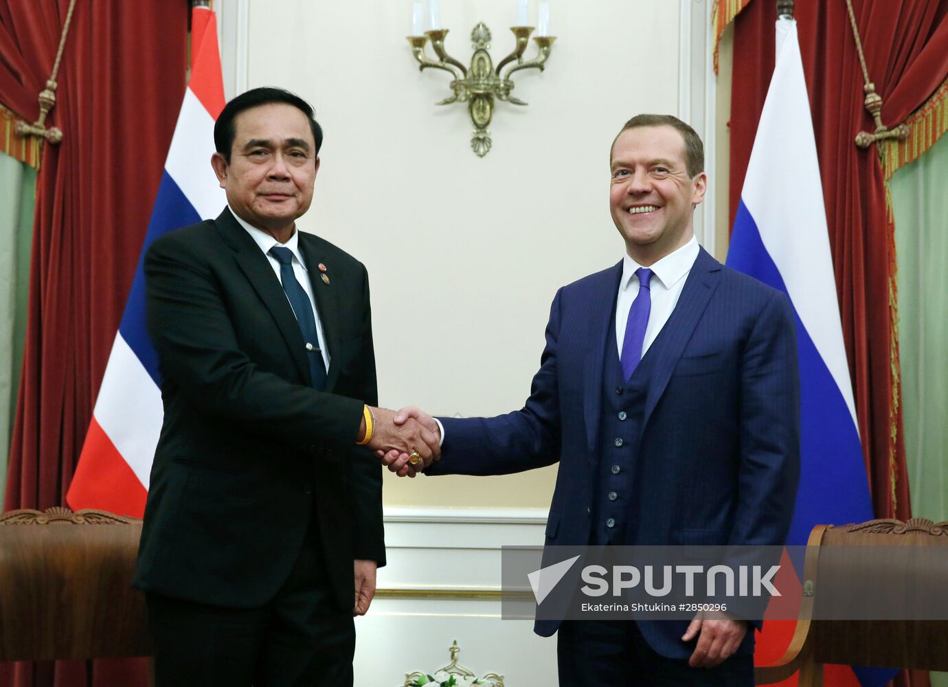 Russian Prime Minister Dmitry Medvedev meets with his Thai counterpart Prayut Chan-o-cha