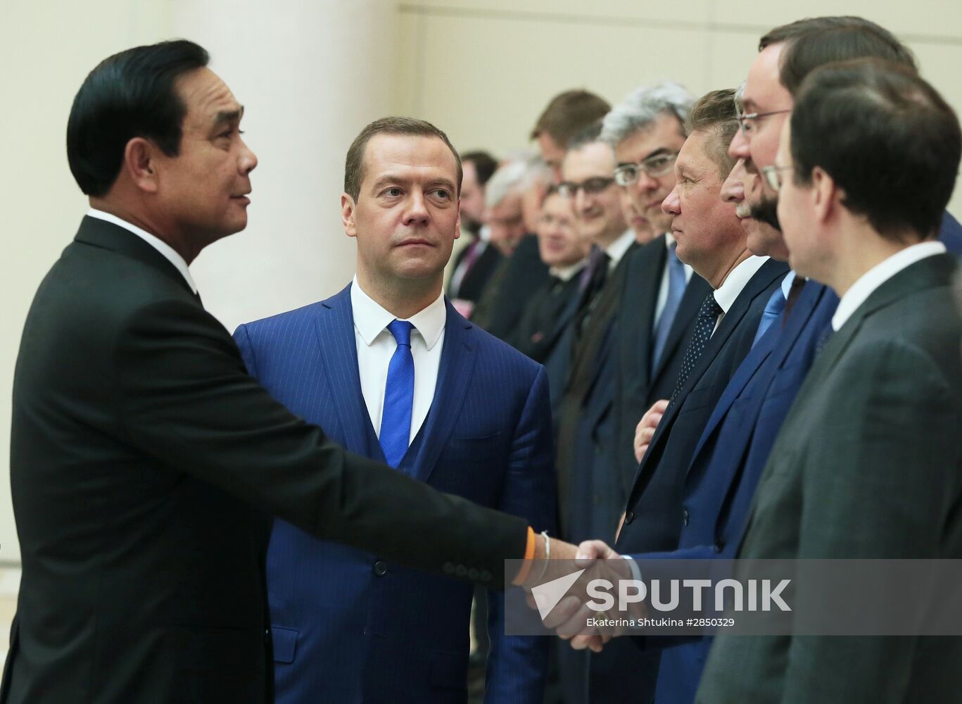 Russian Prime Minister Dmitry Medvedev meets with his Thai counterpart Prayut Chan-o-cha