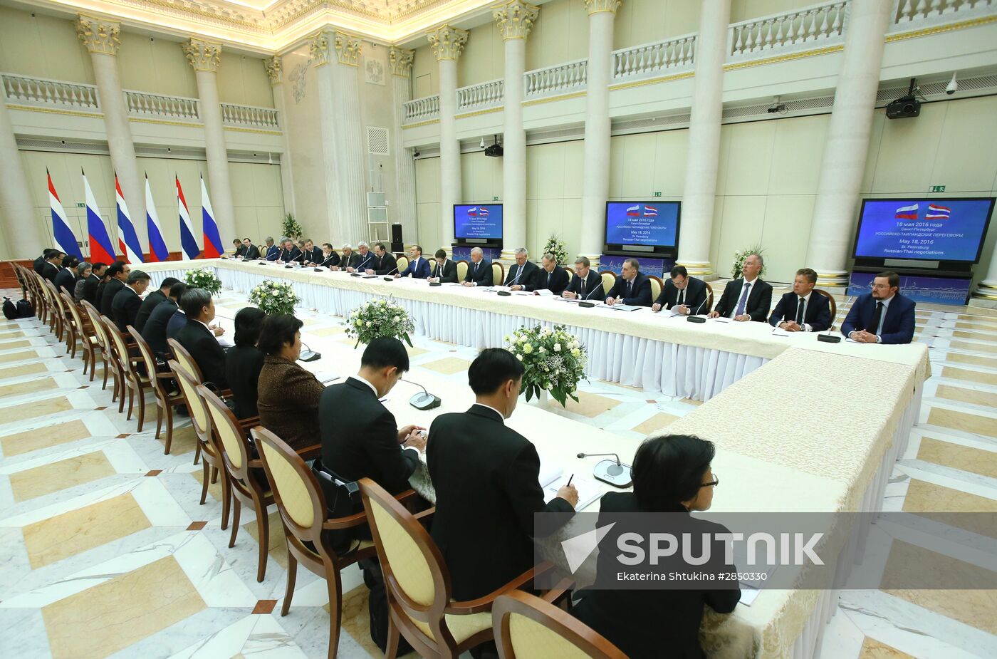 Russian Prime Minister Dmitry Medvedev meets with his Thai counterpart Prayut Chan-o-cha