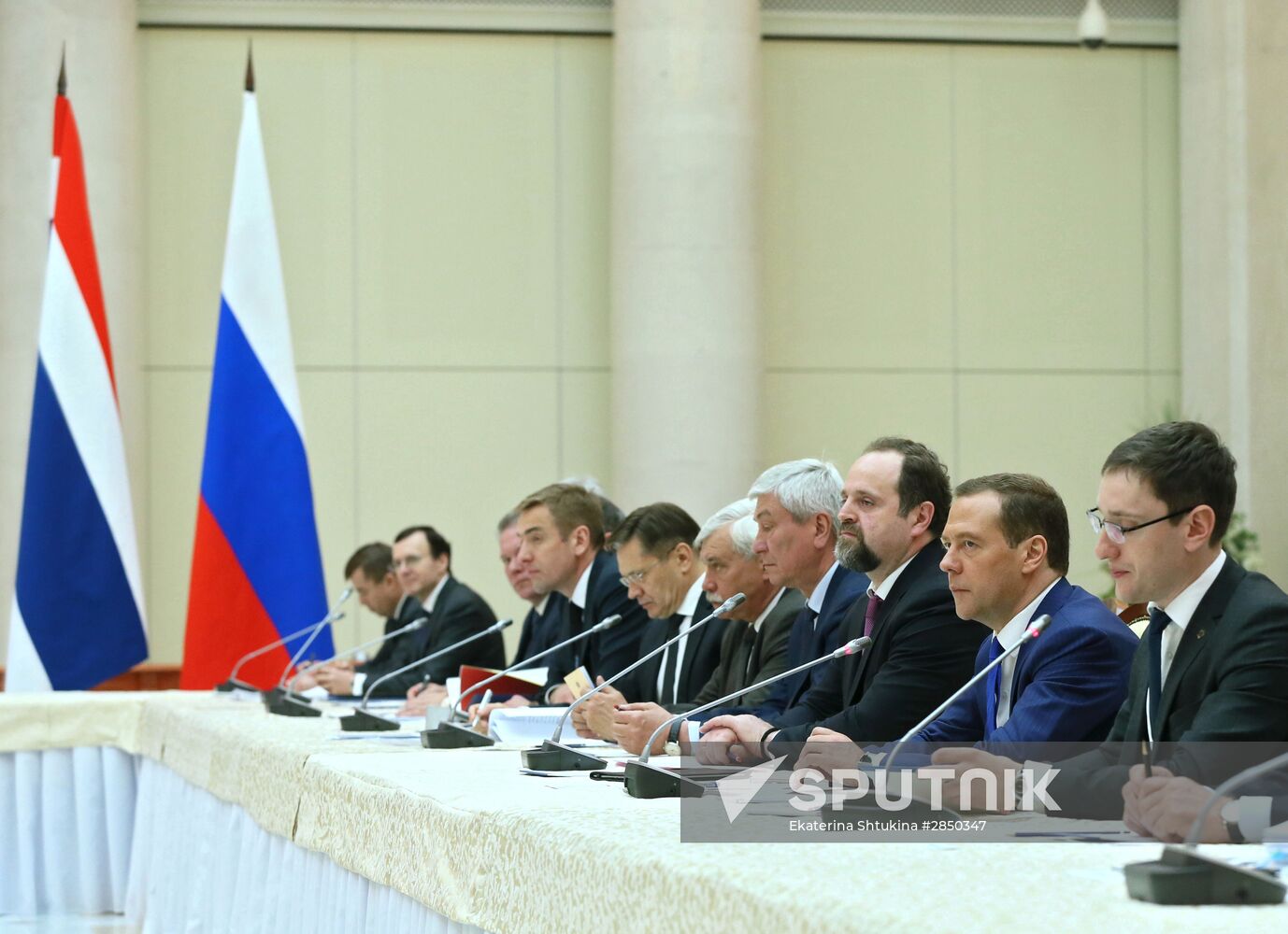 Russian Prime Minister Dmitry Medvedev meets with his Thai counterpart Prayut Chan-o-cha