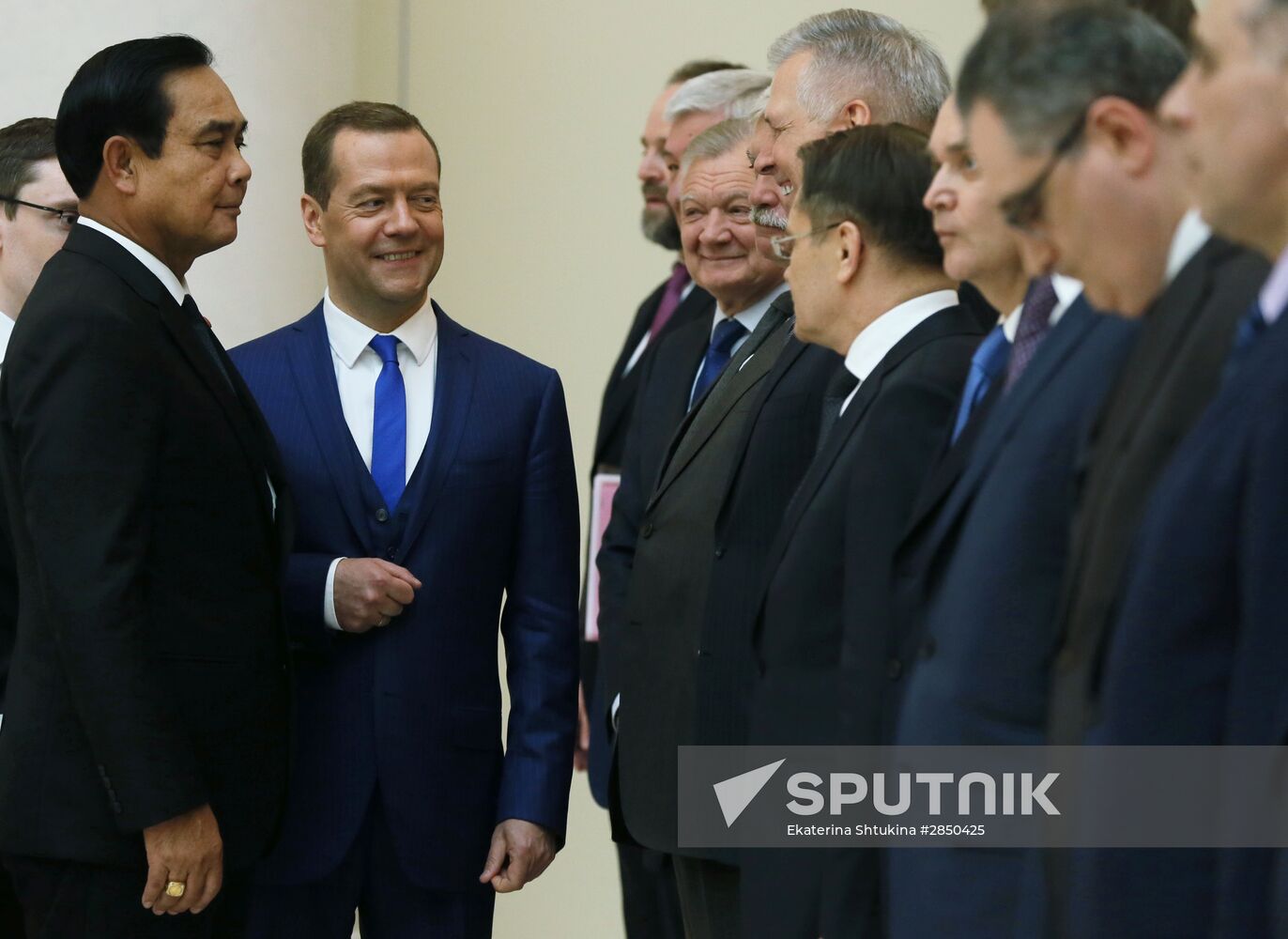 Russian Prime Minister Dmitry Medvedev meets with his Thai counterpart Prayut Chan-o-cha