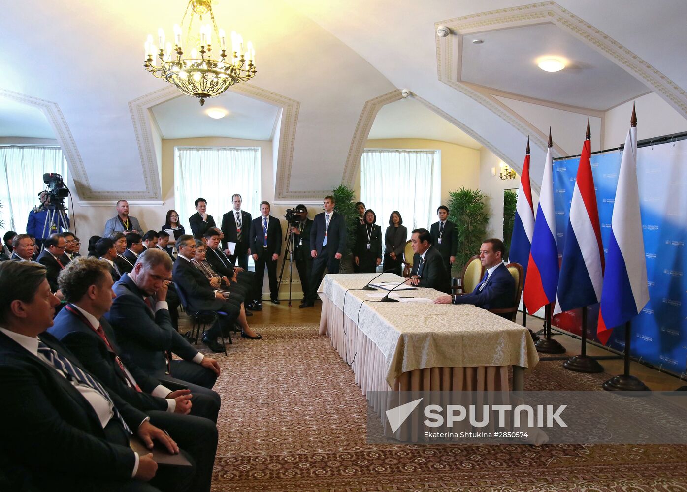 Russian Prime Minister Dmitry Medvedev meets with his Thai counterpart Prayut Chan-o-cha