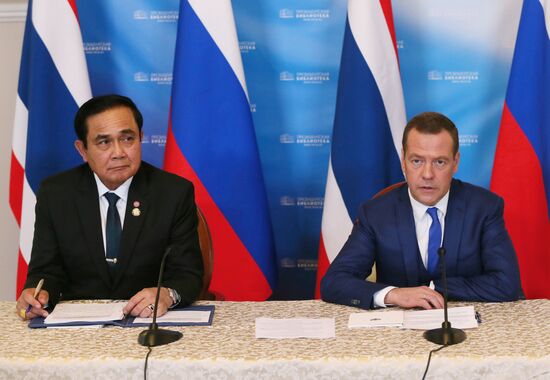 Russian Prime Minister Dmitry Medvedev meets with his Thai counterpart Prayut Chan-o-cha