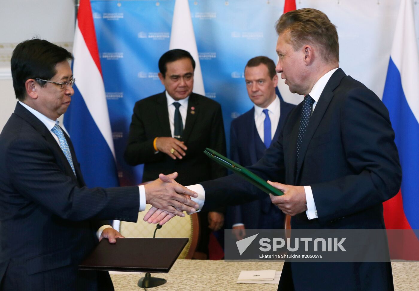 Russian Prime Minister Dmitry Medvedev meets with his Thai counterpart Prayut Chan-o-cha