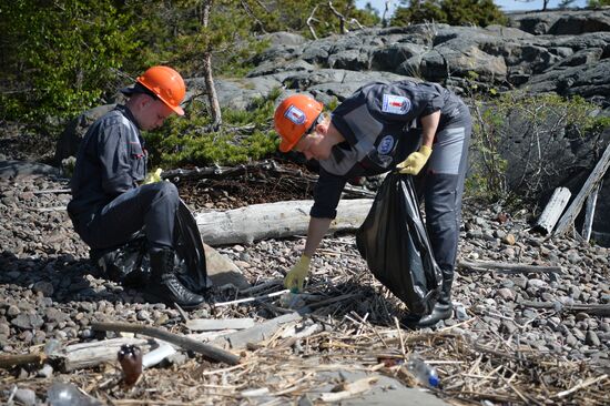 'Gogland' complex environmental expedition of the Russian Geographical Society on Gogland Island in the Gulf of Finland.