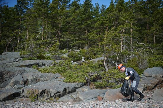 'Gogland' complex environmental expedition of the Russian Geographical Society on Gogland Island in the Gulf of Finland.