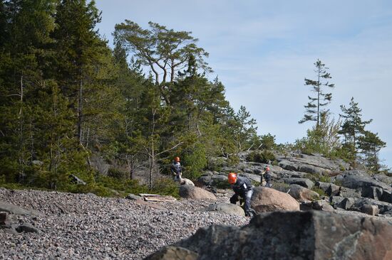'Gogland' complex environmental expedition of the Russian Geographical Society on Gogland Island in the Gulf of Finland.