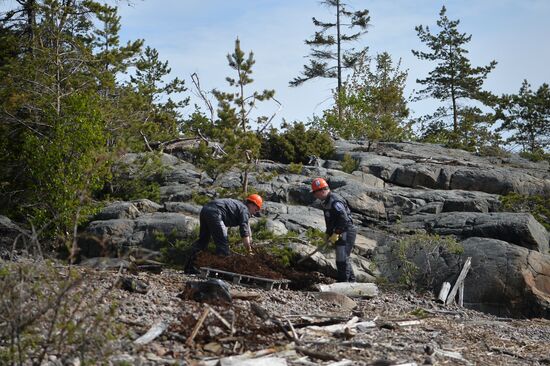 'Gogland' complex environmental expedition of the Russian Geographical Society on Gogland Island in the Gulf of Finland.