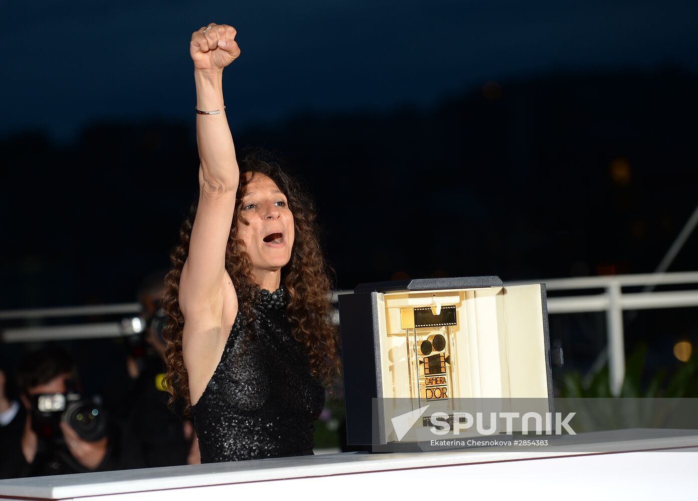 Director Houda Benyamina, winner of the Best First Feature for her film "Divines", at a photo call for the winners of the 69th Cannes Film Festival. Location: France, Cannes. Author: Ekaterina Chesnokova/Sputnik. 69th Cannes Film Festival closing ceremony