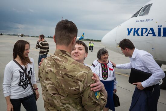 Ukrainian military pilot Nadezhda Savchenko at Kiev airport
