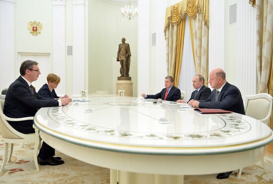 Russian President Vladimir Putin meets with Serbian Prime Minister Aleksandar Vucic