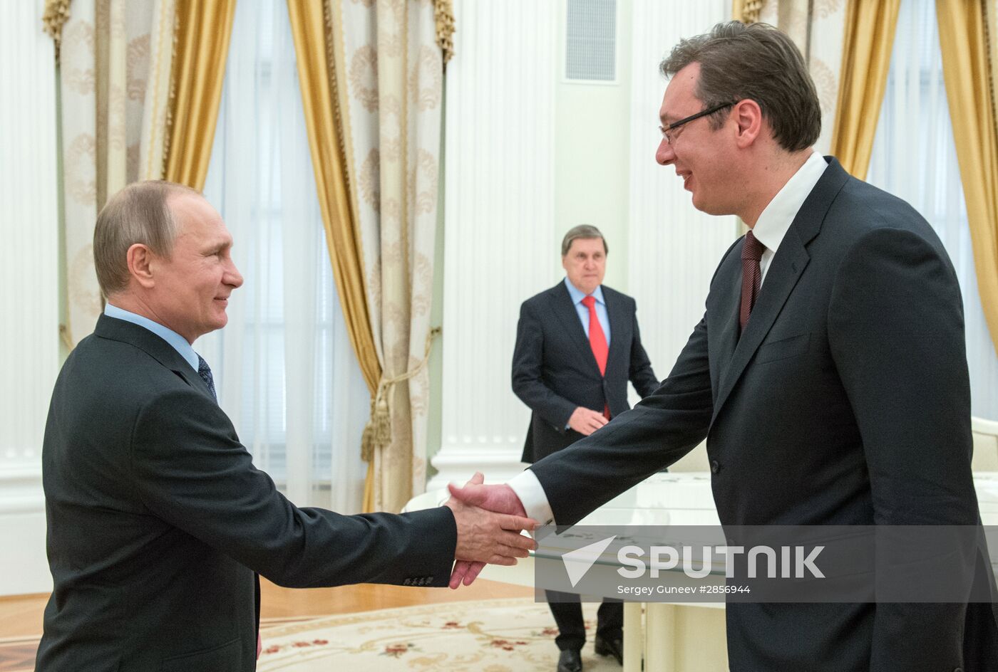 Russian President Vladimir Putin meets with Serbian Prime Minister Aleksandar Vucic