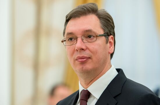 Russian President Vladimir Putin meets with Serbian Prime Minister Aleksandar Vucic