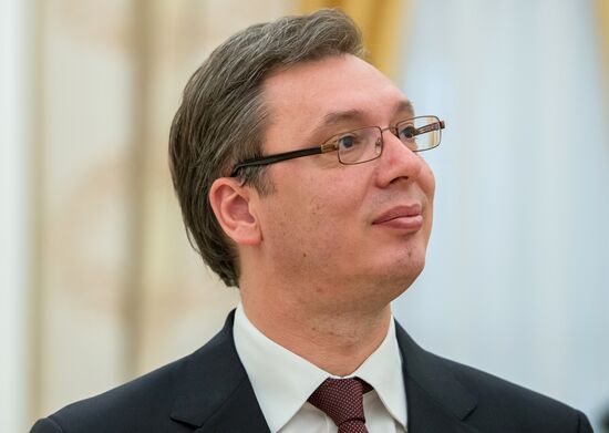 Russian President Vladimir Putin meets with Serbian Prime Minister Aleksandar Vucic