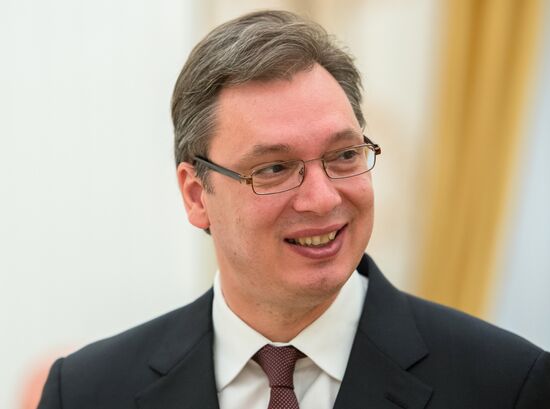 Russian President Vladimir Putin meets with Serbian Prime Minister Aleksandar Vucic