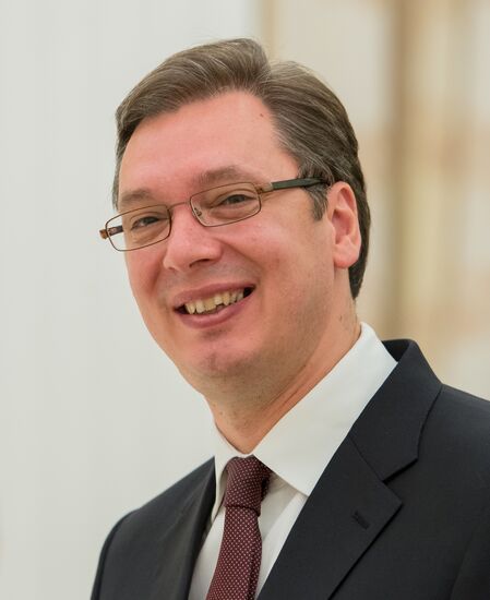 Russian President Vladimir Putin meets with Serbian Prime Minister Aleksandar Vucic