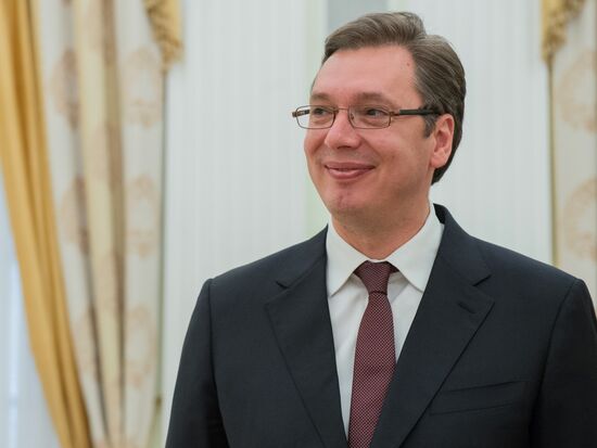 Russian President Vladimir Putin meets with Serbian Prime Minister Aleksandar Vucic