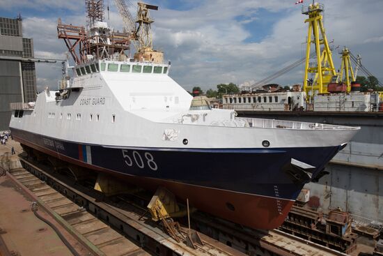 The Nadezhny coast guard vessel floated out in St. Petersburg