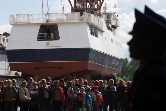 The Nadezhny coast guard vessel floated out in St. Petersburg