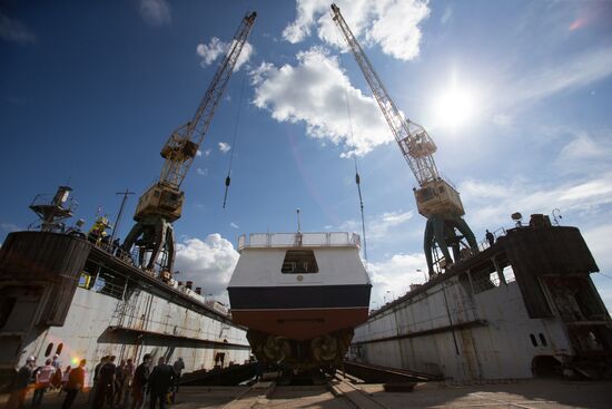 The Nadezhny coast guard vessel floated out in St. Petersburg