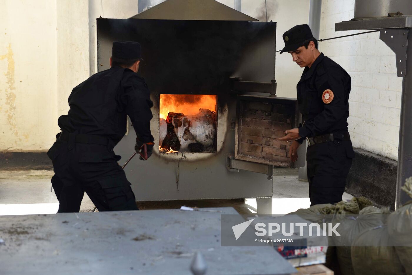 Burning of drugs at Tajikistan's drug control agency
