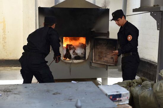 Burning of drugs at Tajikistan's drug control agency