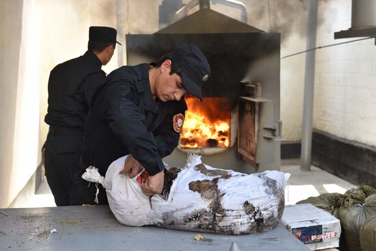 Burning of drugs at Tajikistan's drug control agency
