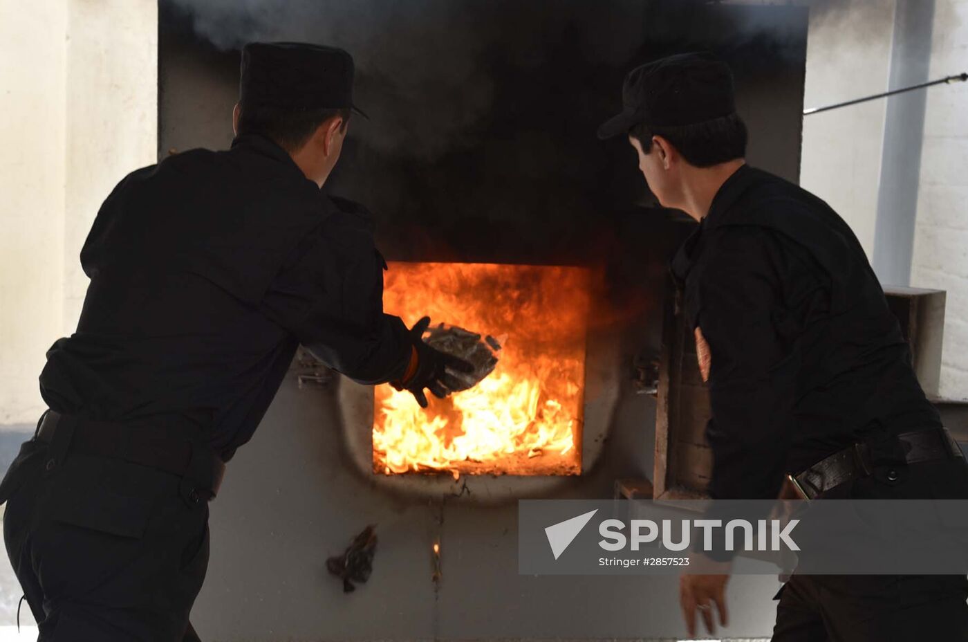 Burning of drugs at Tajikistan's drug control agency