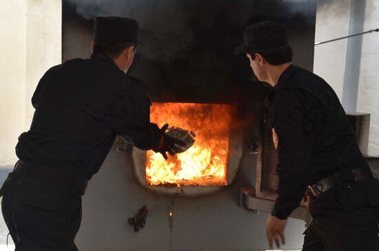 Burning of drugs at Tajikistan's drug control agency