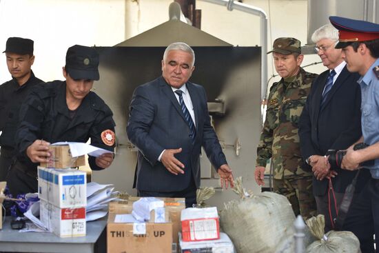 Burning of drugs at Tajikistan's drug control agency
