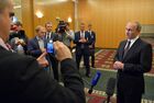 May 27, 2016. Russian President Vladimir Putin, right, speaks with journalists following a meeting with President of the New Democracy party Kyriakos Mitsotakis in Athens. Location: Greece, Athens. Author: Alexei Druzhinin/Sputnik. President Vladimir Putin visits Greece