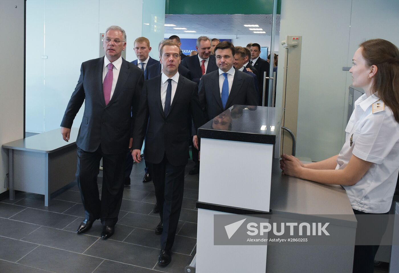 Prime Minister Dmitry Medvedev visits new international airport in Zhukovsky