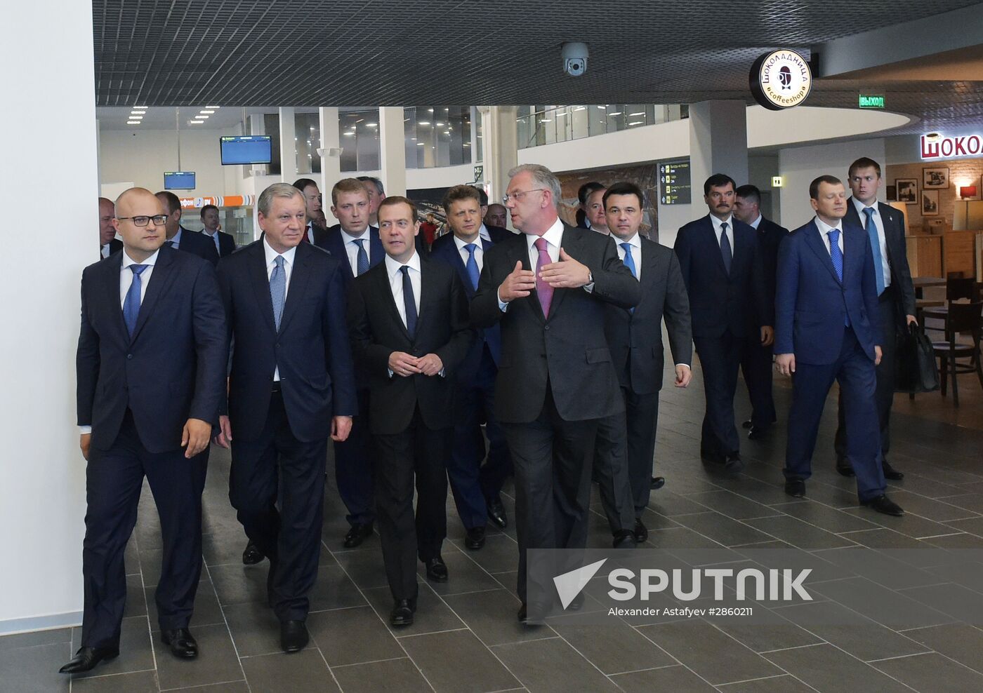 Prime Minister Dmitry Medvedev visits new international airport in Zhukovsky