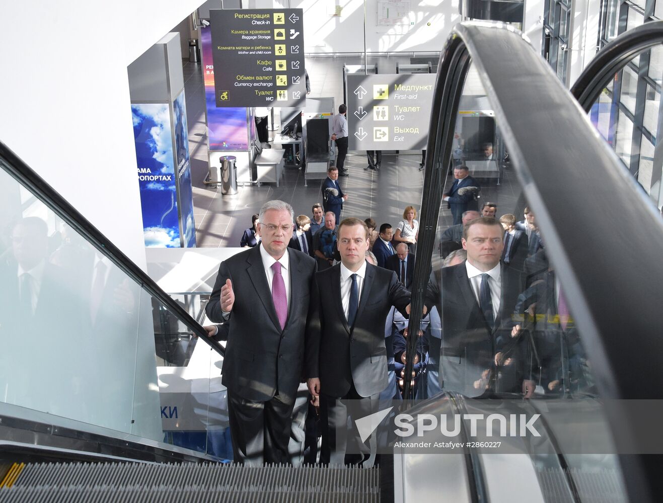 Prime Minister Dmitry Medvedev visits new international airport in Zhukovsky