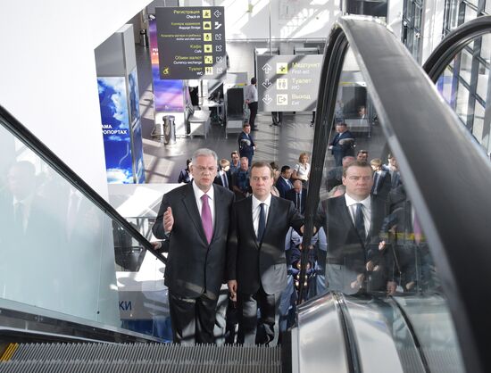 Prime Minister Dmitry Medvedev visits new international airport in Zhukovsky