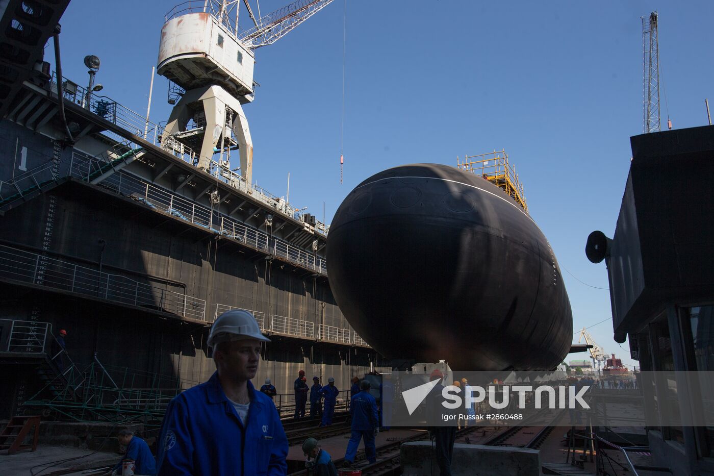 Launching submarine Kolpino in St. Petersburg