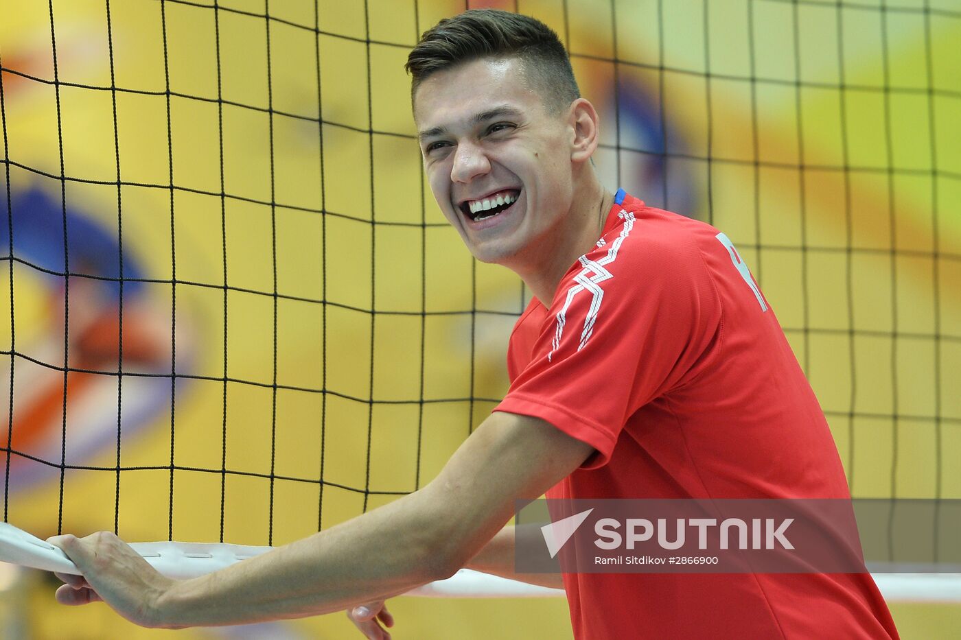 Russian men's national volleyball team holds training session