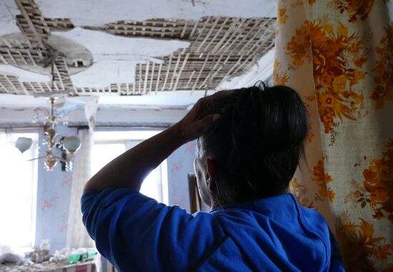 Aftermath of shelling of Kuibyshevsky District in Donetsk