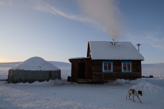 Winter herder camps in Tuva Republic
