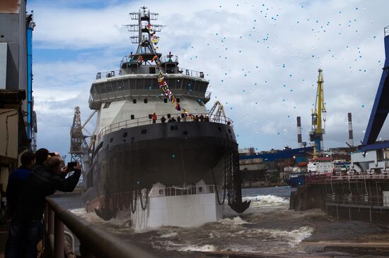 The Ilya Muromets icebreaker floated out in St. Petersburg