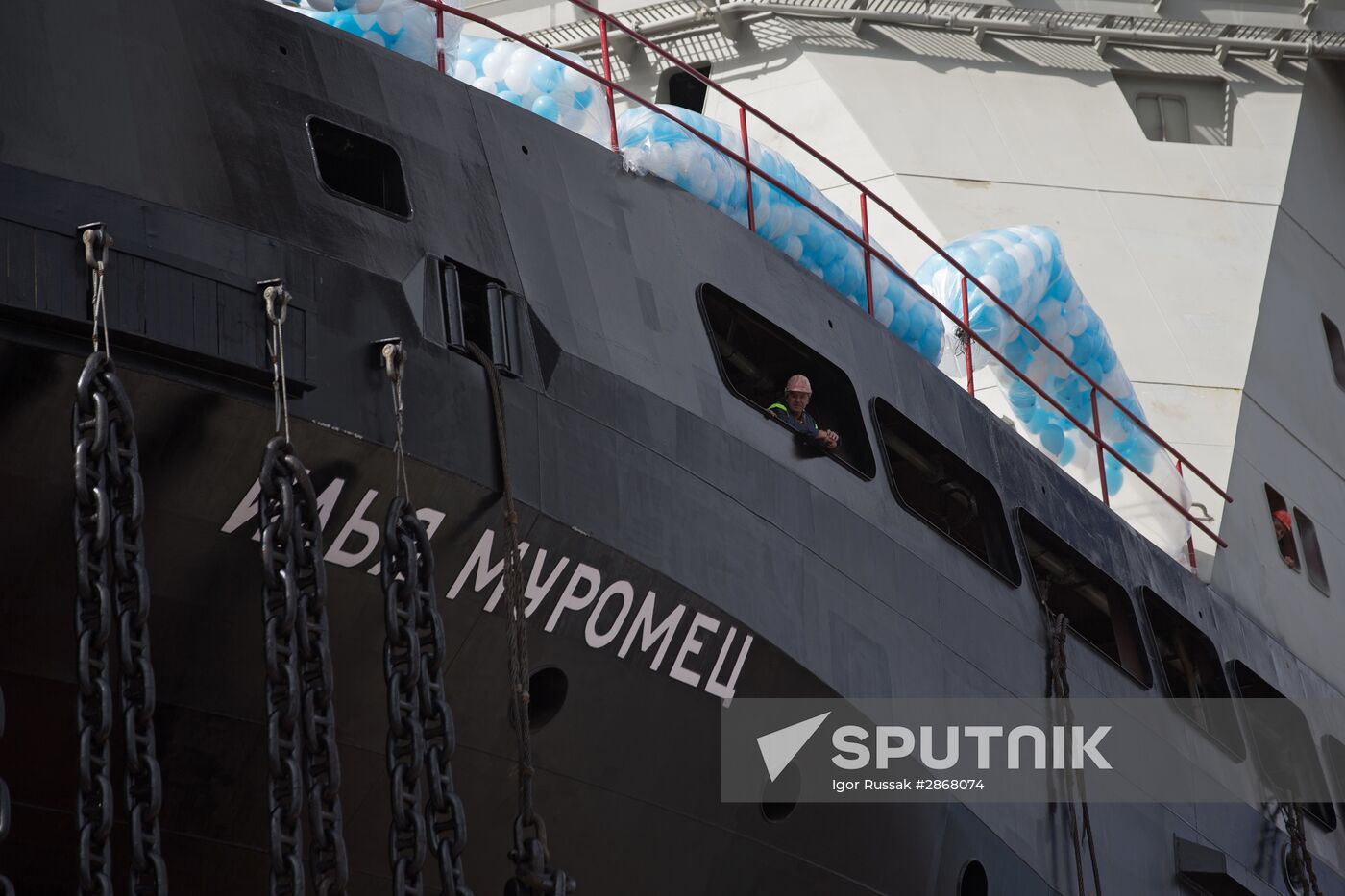 The Ilya Muromets icebreaker floated out in St. Petersburg