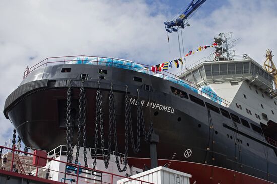 The Ilya Muromets icebreaker floated out in St. Petersburg