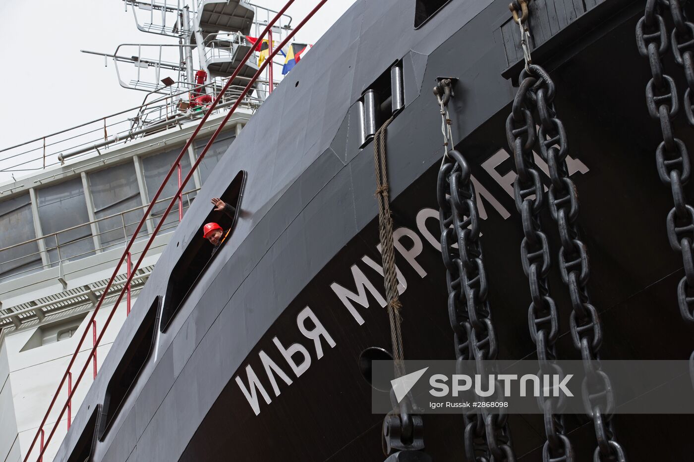 The Ilya Muromets icebreaker floated out in St. Petersburg